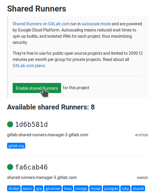 Select Shared Runners on GitLab